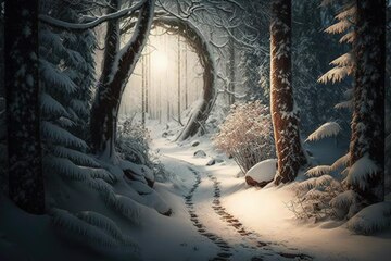 foret enneigee elfe hiver neige intacte empreintes pas menant dans bois 124507 161767 3